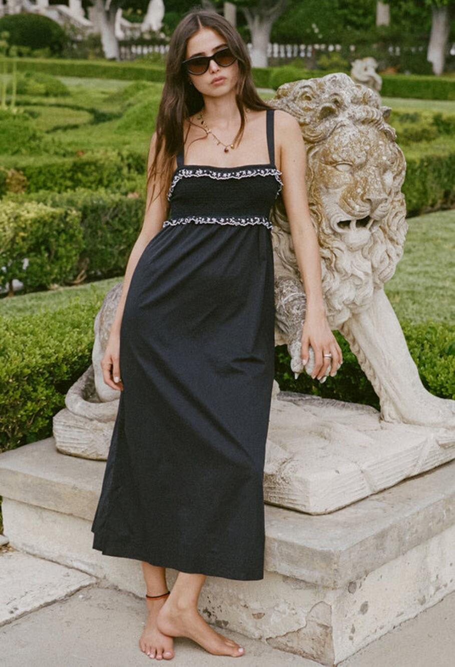 NWT Ciao Lucia Dalla Black Cotton Voile Embroidered Midi Dress Size M